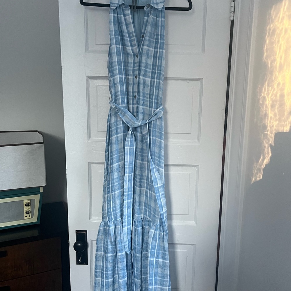 Blue Plaid Sleeveless Maxi tie dress Anthropologie